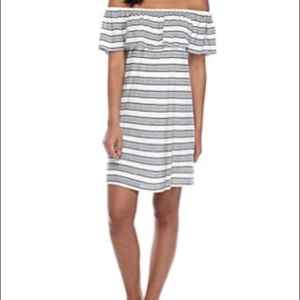 off the shoulder striped dress